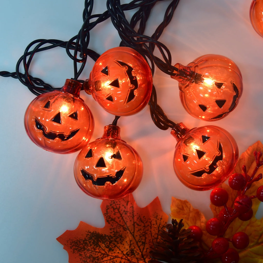 Halloween Pumpkin String Lights, 8.5Ft Outdoor Halloween Decorations Lights with 10 Jack-O-Lantern Lights, Hanging Pumpkin String Lights Party Patio Garden Window Decor