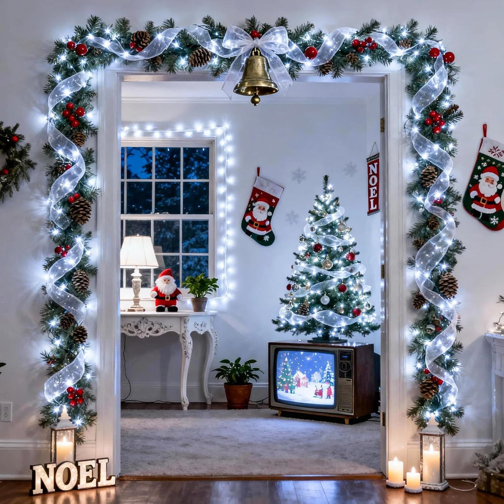 JMEXSUSS 33ft 100 LED White Christmas Lights, 8 Modes Connectable Clear Wire Twinkle Fairy String Lights Indoor, Plug-in Christmas String Lights Outdoor Waterproof for Christmas Wedding Party Tree