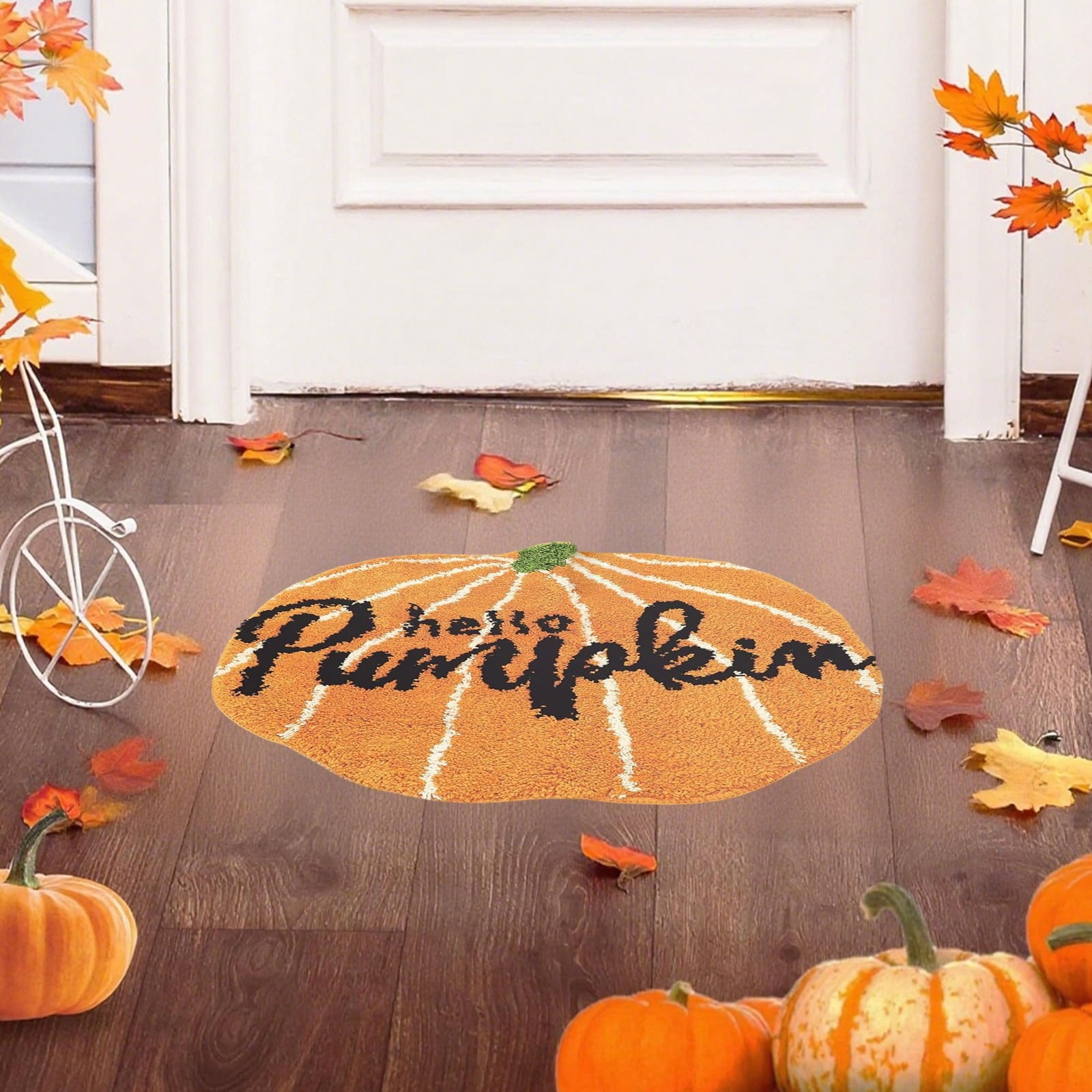 Fall Bathroom Rug Cute Pumpkin Shape Bath Mat Autumn Orange Non Slip Shower Rugs Foot Mat Front Door Mat Carpet Floor Rug for Kitchen Bedroom Living Room Family Decor