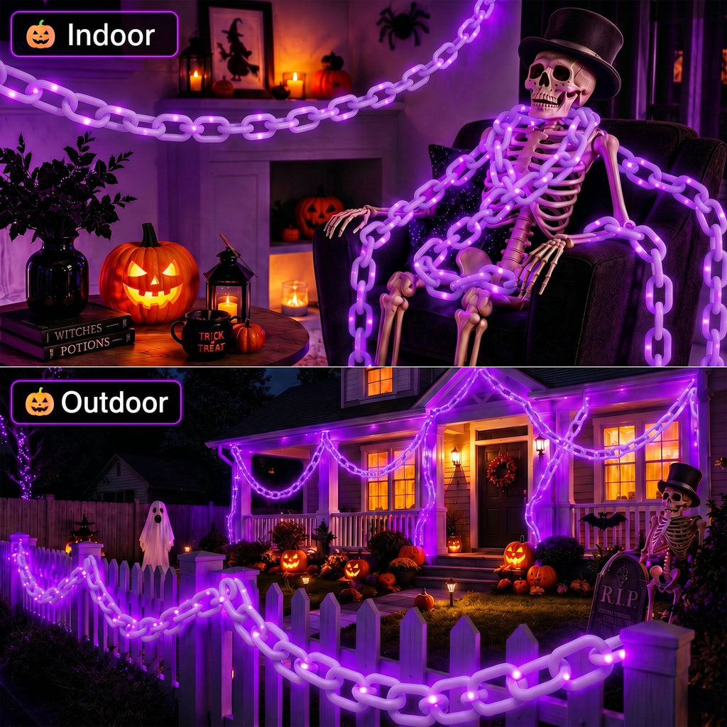 DAYBETTER 10FT Halloween Chain Lights, 8 Modes, Purple Lighted Props Chains, Waterproof for Outdoor Party, Creepy Cosplay, Spooky Ornaments