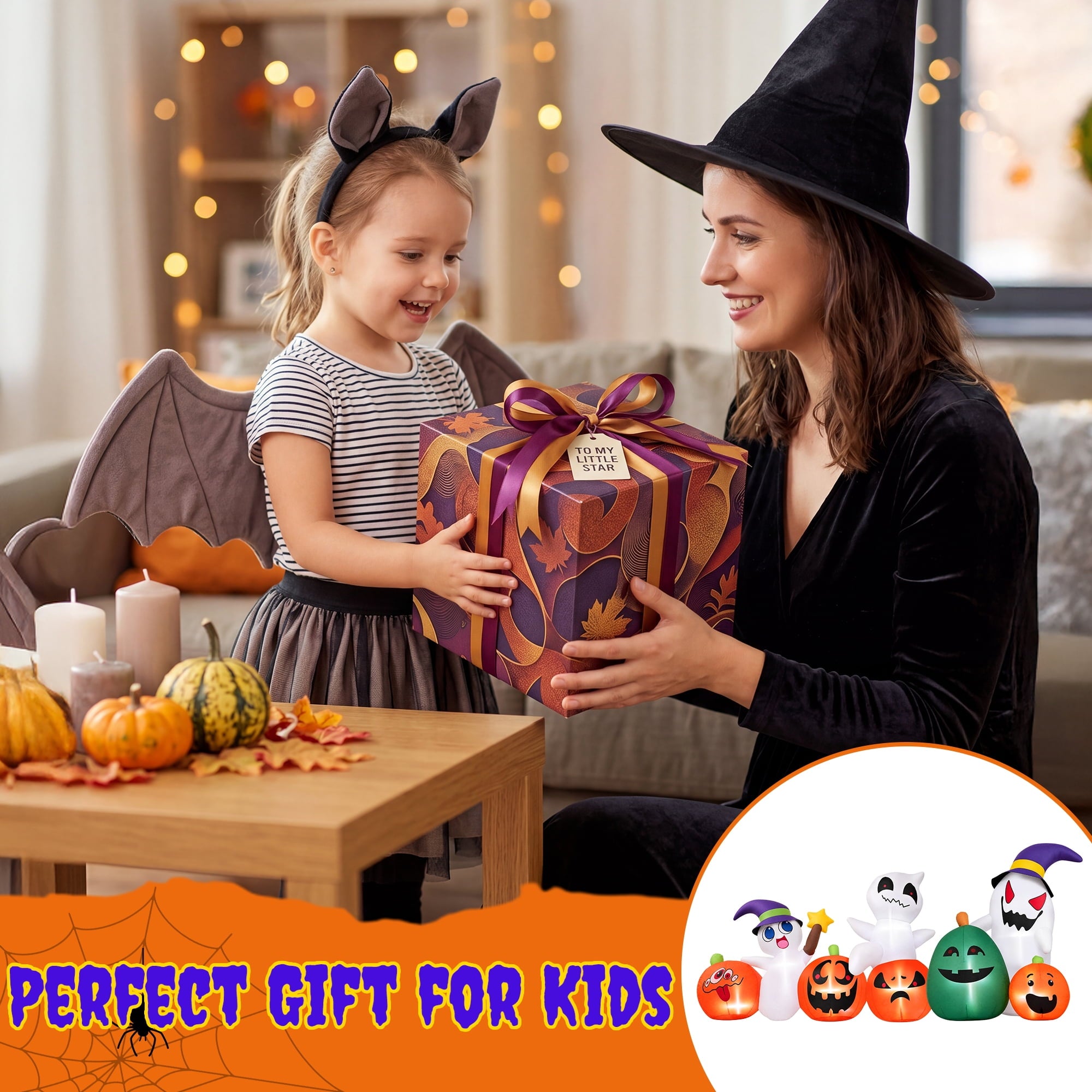 Firstness 7ft Long Halloween Inflatable with Lights,Pumpkin Ghost for Outdoor Decorations