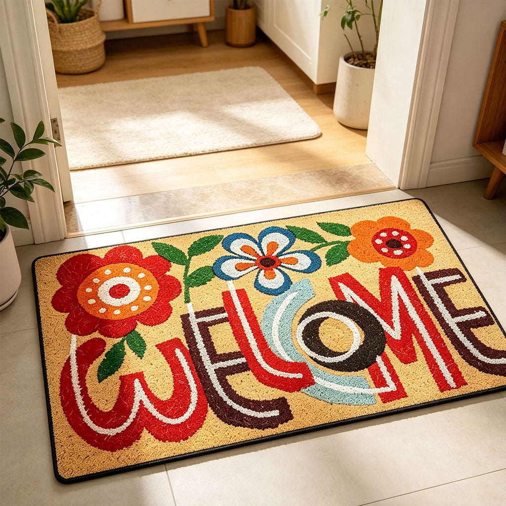 Front Door Mat Indoor Outdoor Entrance Rug, Semicircular Entrance Mat, Half Round Waterproo Non-Slip Durable Rubber Doormat for Garage, Patio, 29.5 inch