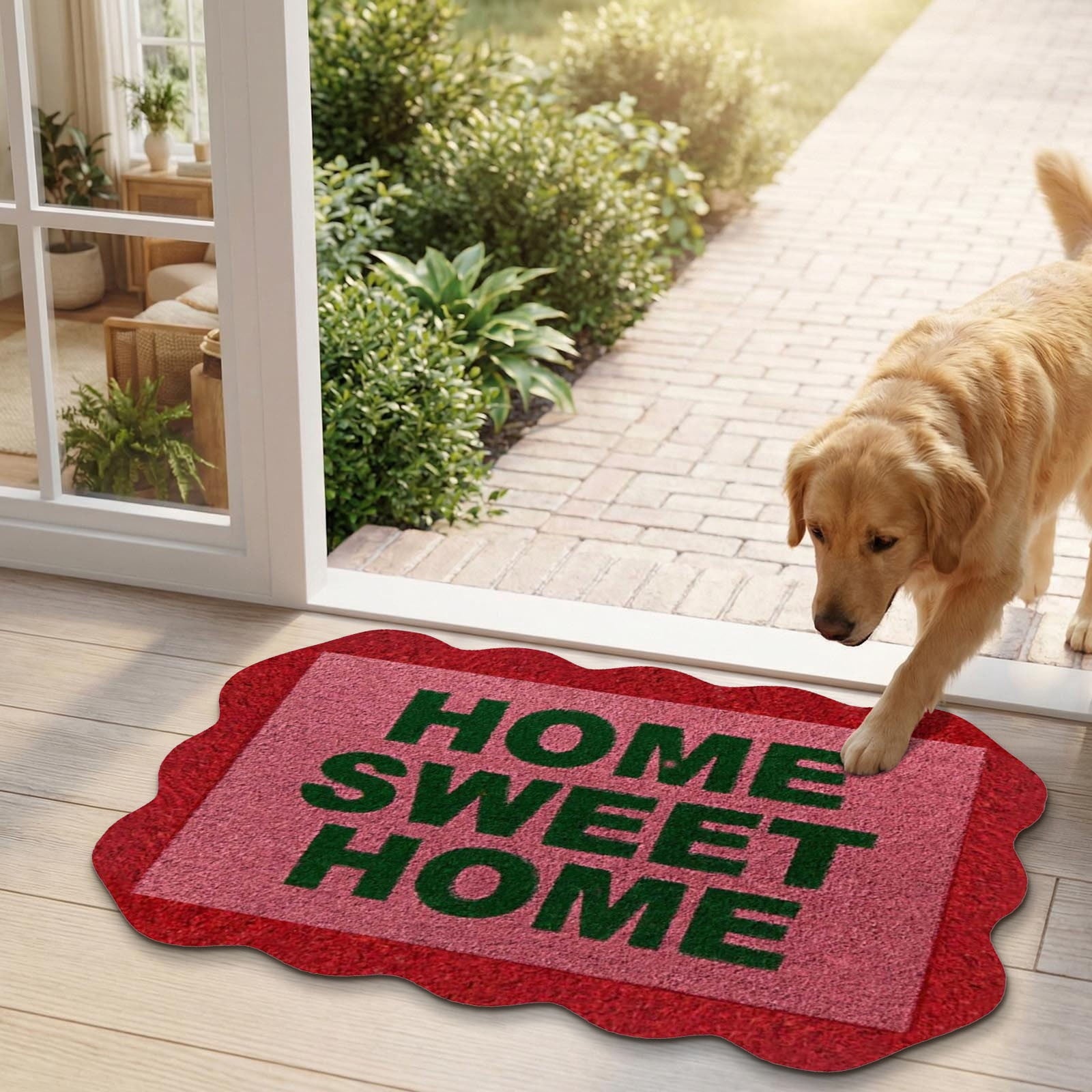Lypsnake Natural Coco Coir Doormat - "Love Grows Here" Printed with Delicate Floral Pattern, Non-slip Absorbent Entry Mat for Home Entrance Porch Patio and Outdoor Decoration