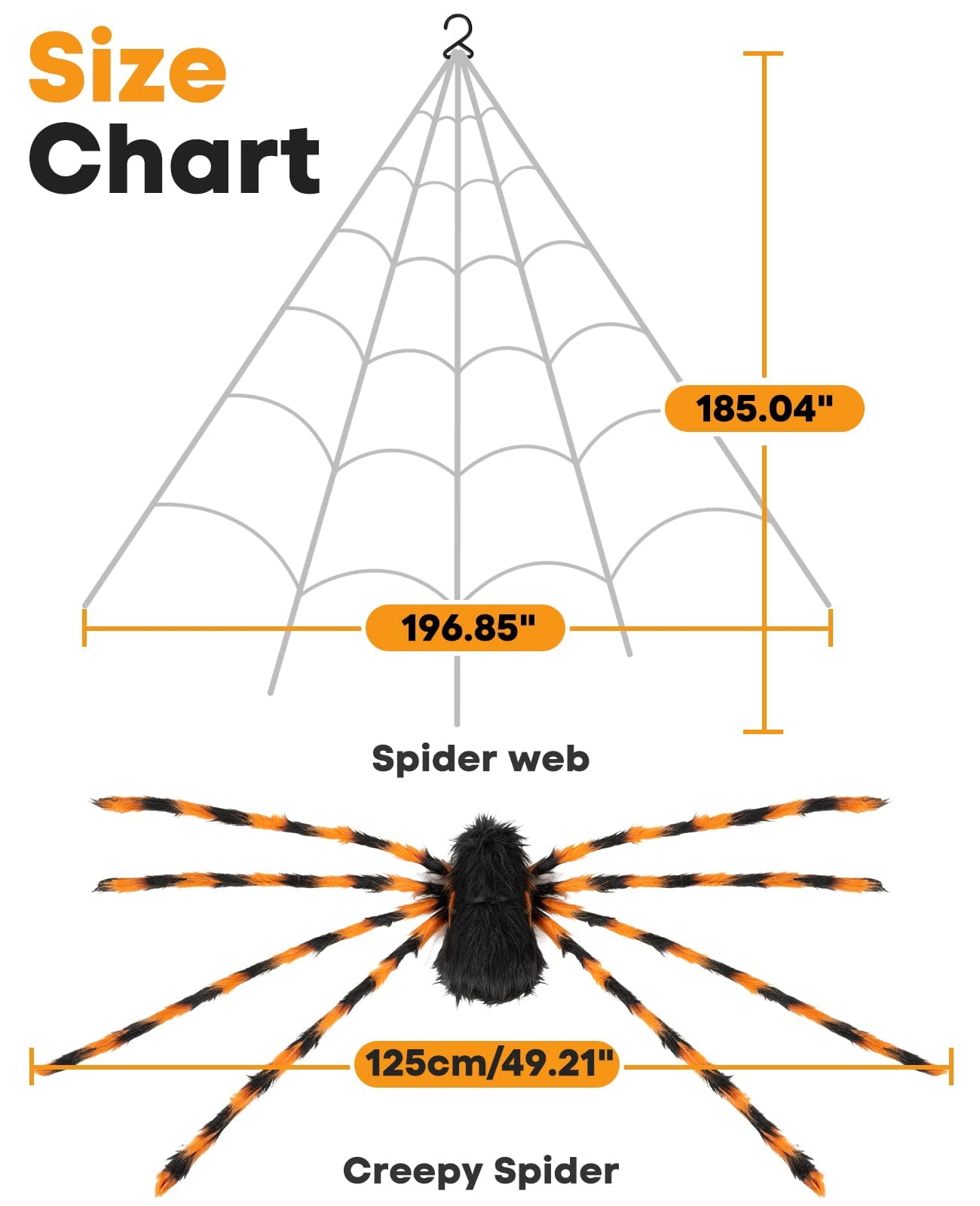 Halloween Decorations Outdoor Spider Webs: 1Pcs Giant Spiders - 200'' Triangular Web with Hook - Stretch Web and Ground Stakes for Large Halloween Decor and Haunted House Decoration