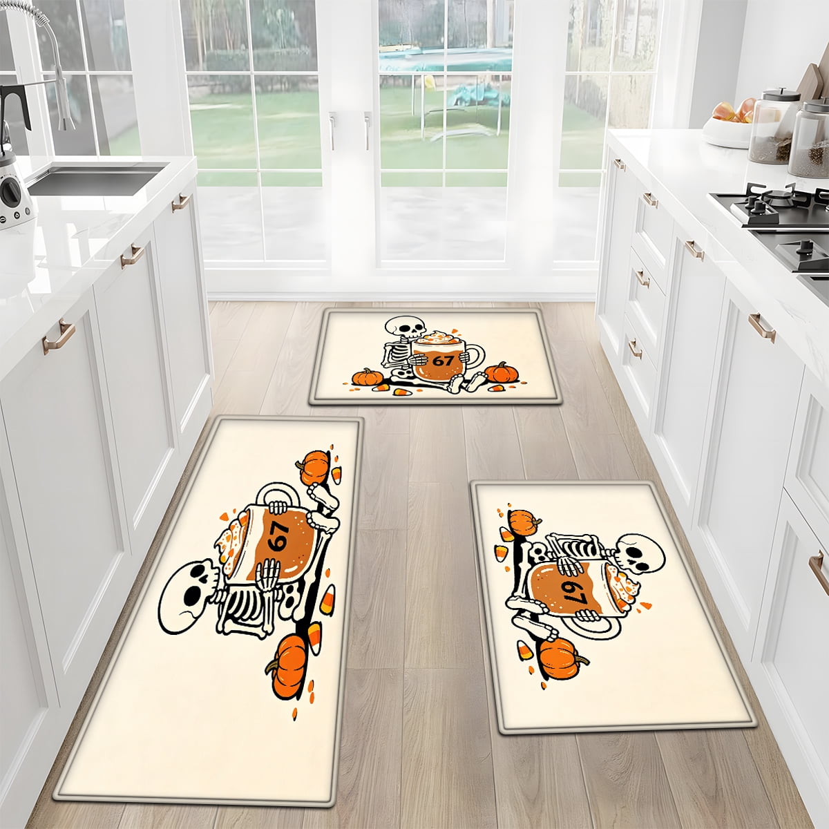CCTFS Halloween Skeletons Holding Hot Drinks Household 1Pc Flannel Mat and Kitchen Rugs,Soft Non-slip for Bedroom Entryway