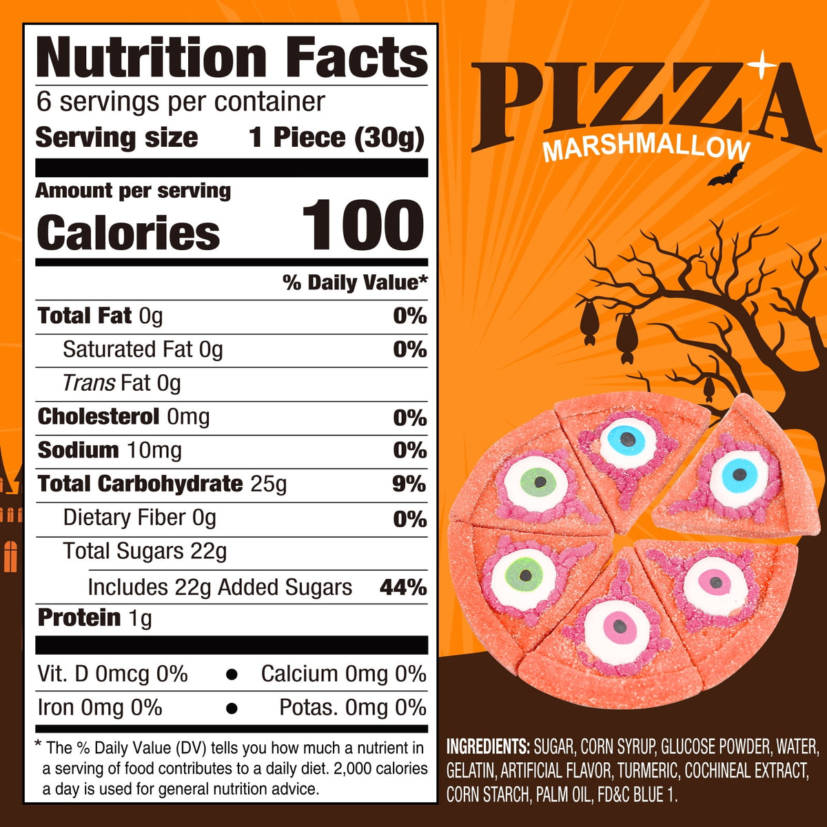 AMOS Cotton Candy Halloween Pizza, Eyeballs Candy for Party, Gluten-Free, 6 Count, 6.35 oz