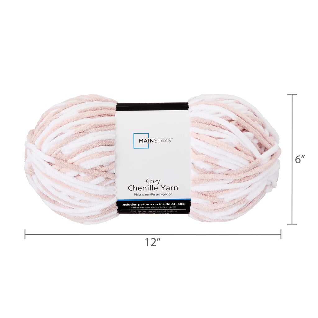 Mainstays Cozy Chenille Yarn, 220 yd, Arctic White, 100% Polyester, Bulky