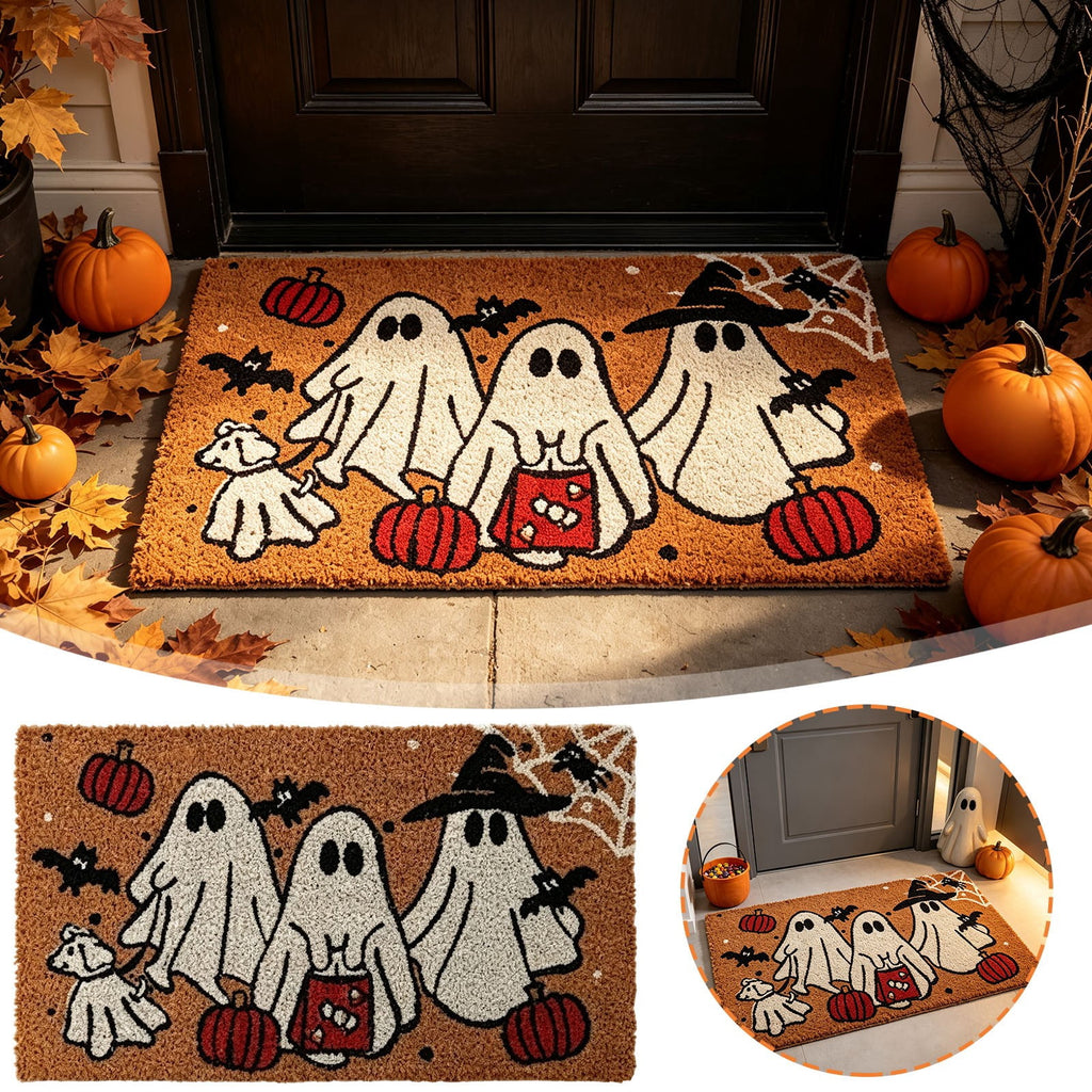 Halloween Doormat Vintage Retro Style Mat 23.6x15.7in Secure-Grip Absorbent Coir Look Entryway Rug for Front Porch Indoor Outdoor Decor by OVFUIZ