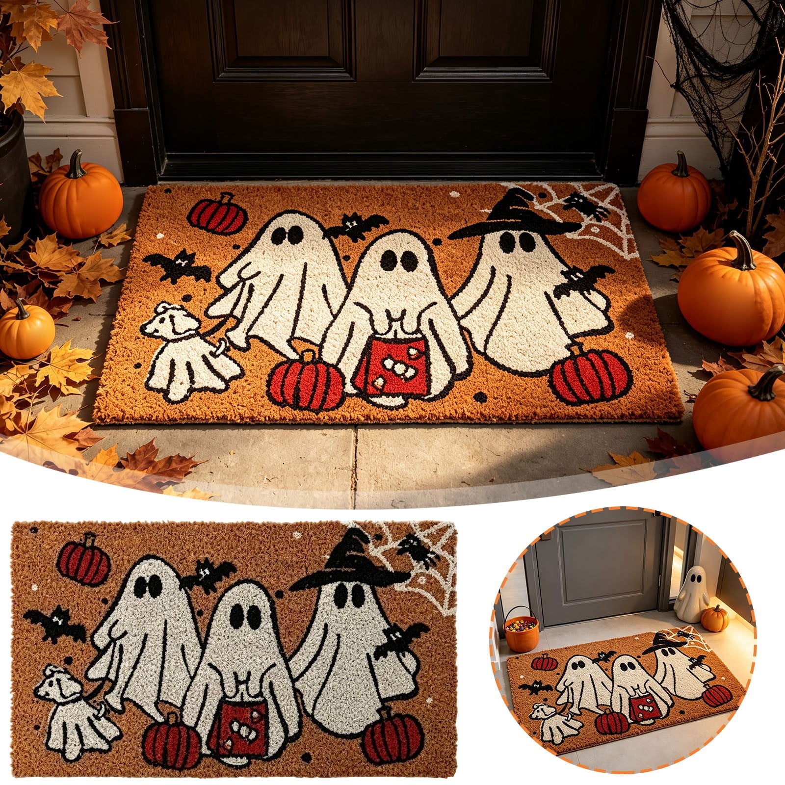 Halloween Doormat Vintage Retro Style Mat 23.6x15.7in Secure-Grip Absorbent Coir Look Entryway Rug for Front Porch Indoor Outdoor Decor by OVFUIZ
