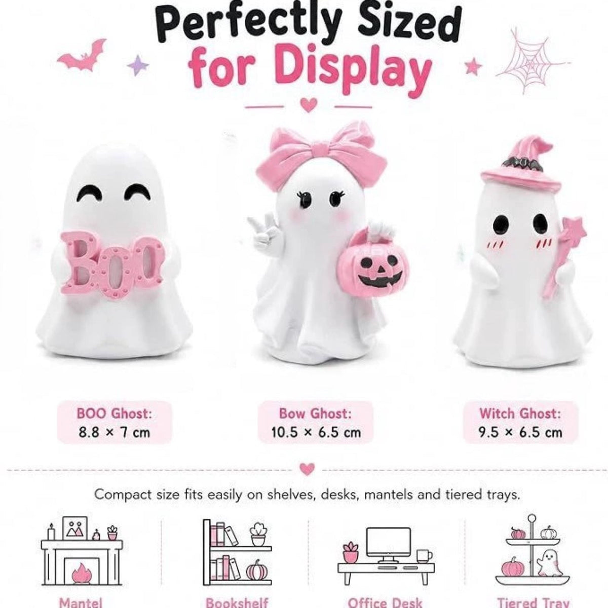 AuroraX Halloween Ghost Decor Outdoor Halloween Decoration Courtyard Tabletop Desktop Haunted Halloween Decoration for Yard Garden Pink