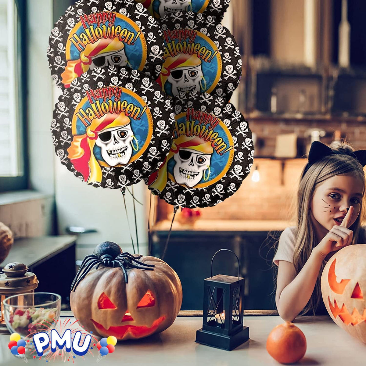 PMU Halloween Party Decoration "Happy Halloween" Jack Faces Aglow 18 Inch Mylar-Foil Balloon (1pkg) Pkg/1