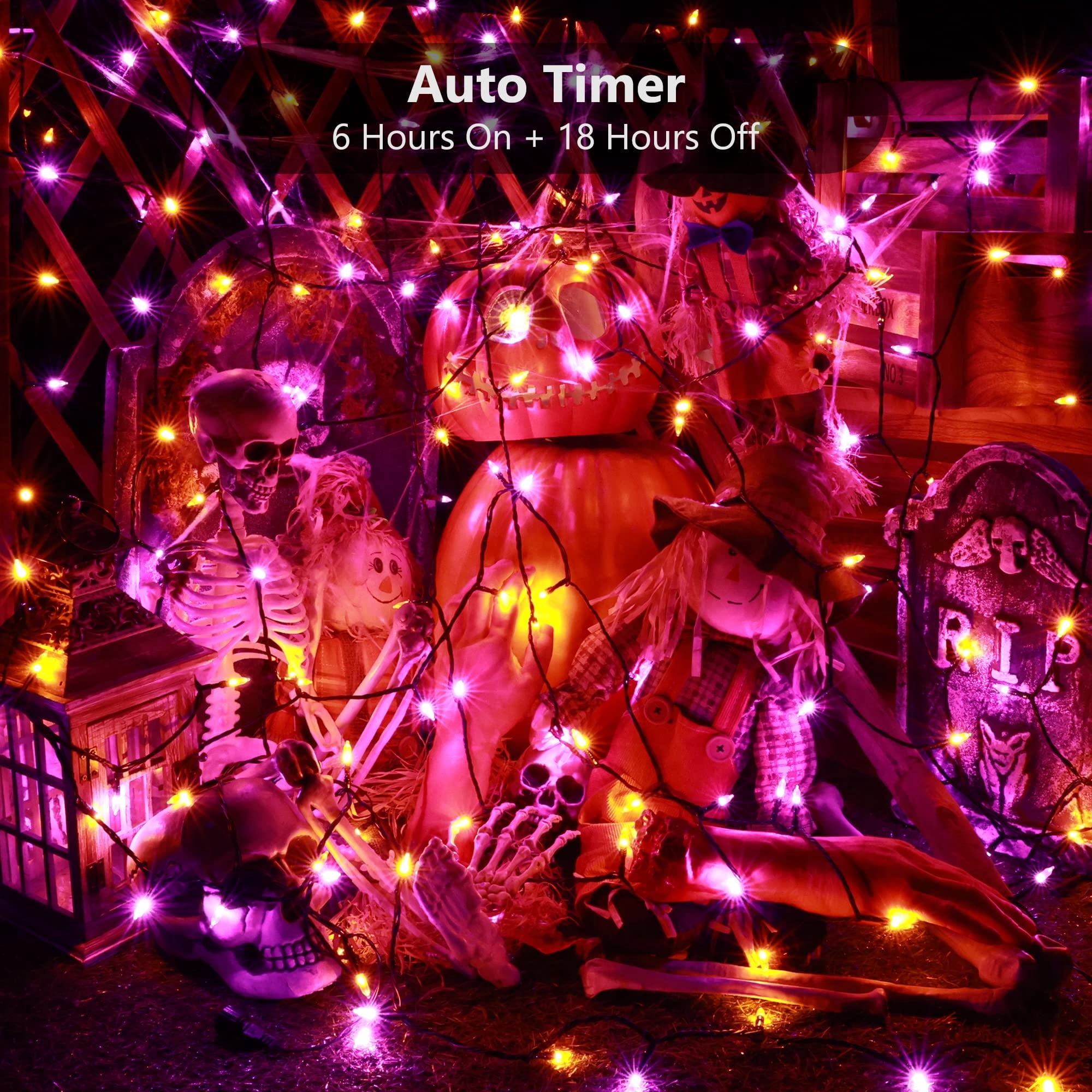 TETOU Halloween Lights, 33ft 100 LED Battery Halloween Lights, 8 Modes String Lights with Timer, Indoor Outdoor Waterproof mini Lights String for Halloween Bedroom Patio Decor - Orange & Purple