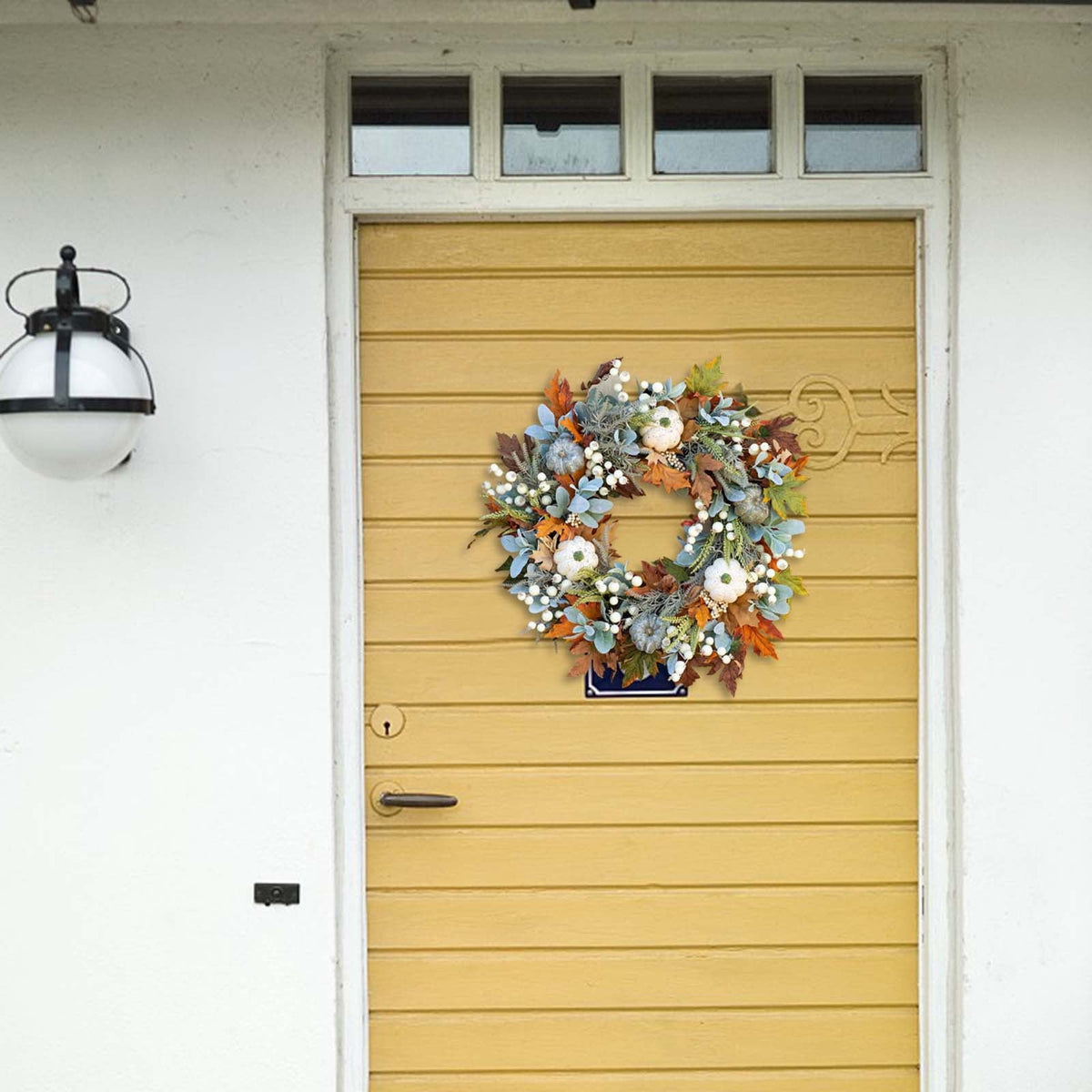 Btomtd Diameter 8" Pumpkin Skull Wreath Halloween Decor Acrylic Round Disk Hanging Ornament with Garland for Front Door Window, B