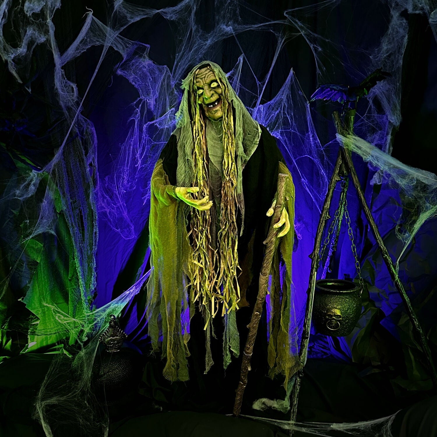 Haunted Hill Farm Life Size 5.6 ft Animatronic Witch, Indoor/Outdoor Halloween Decoration