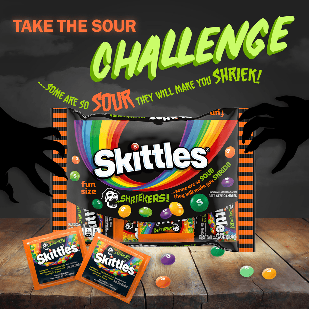 Skittles Shriekers Sour Fun Size Halloween Chewy Candy - 8.47 oz Bag