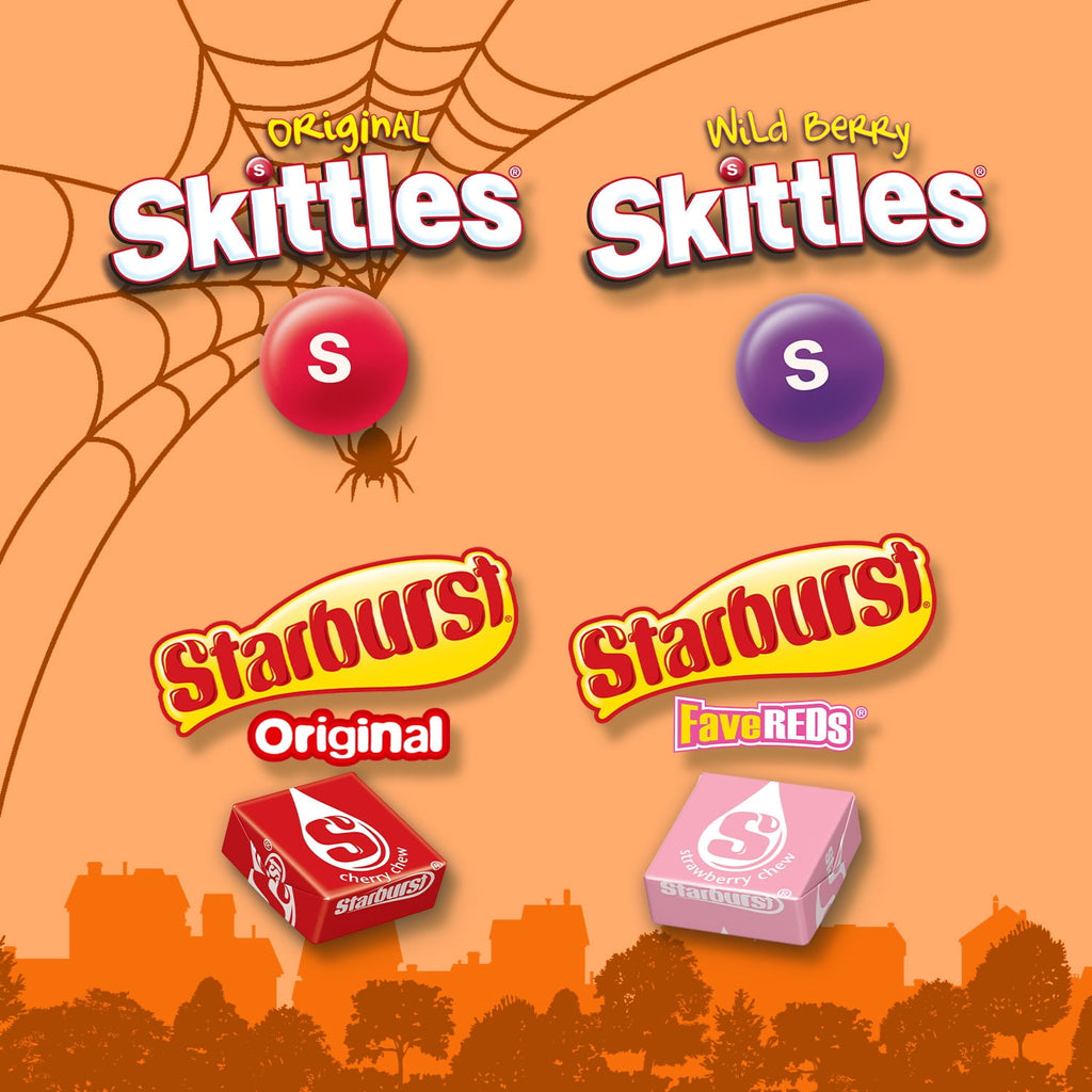 Skittles & Starburst Fun Size Chewy Halloween Candy Variety Pack, 80 Ct Bulk Bag