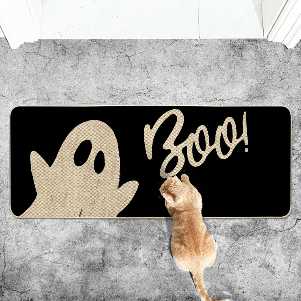 Sm:)e Polka Dot Black Cat, Jack-O'-Lantern, Ghost Halloween Welcome Doormat, 17x29 Inch