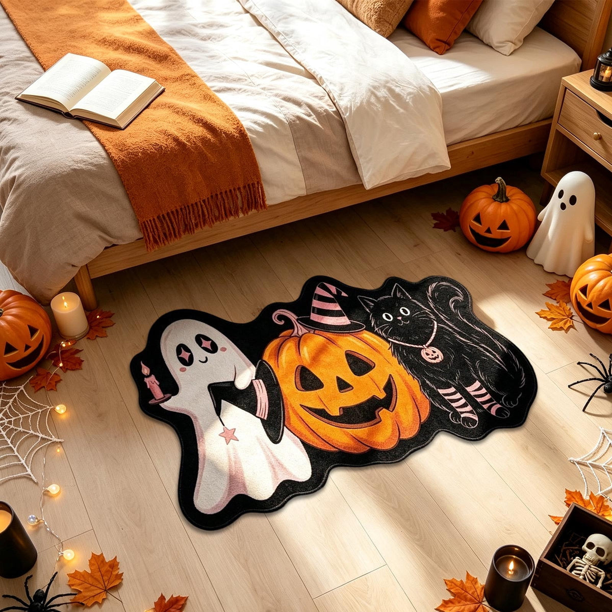 Halloween Doormat Ghost Bath Mat 23.6x15.7in Secure-Grip Absorbent Soft Faux Fur Rug for Bathroom Bedroom Living Room Decor by OVFUIZ