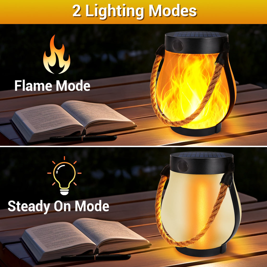 Ceevoo 2 Pack Solar Lanterns Outdoor, Flikering Flame Solar Hanging Lantern Lights Waterproof for Garden Patio Yard Halloween Decorations