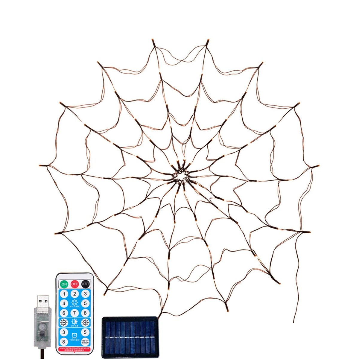 Clearance! Halloween Arachnid Web Lights 1M Diameter 60 LED with Black Spider, Water Proof Purple Net Lights, Remote Control, Halloween Decorations for House Garden