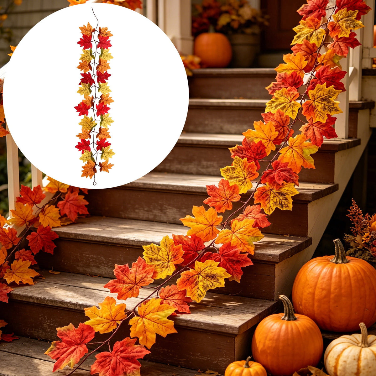 WKSCLPAI Halloween Maple Leaf Garland, Fall Vine Wreaths for Autumn Festivities Decor,Seasonal Garlands for Home,Halloween & Fall Decorations