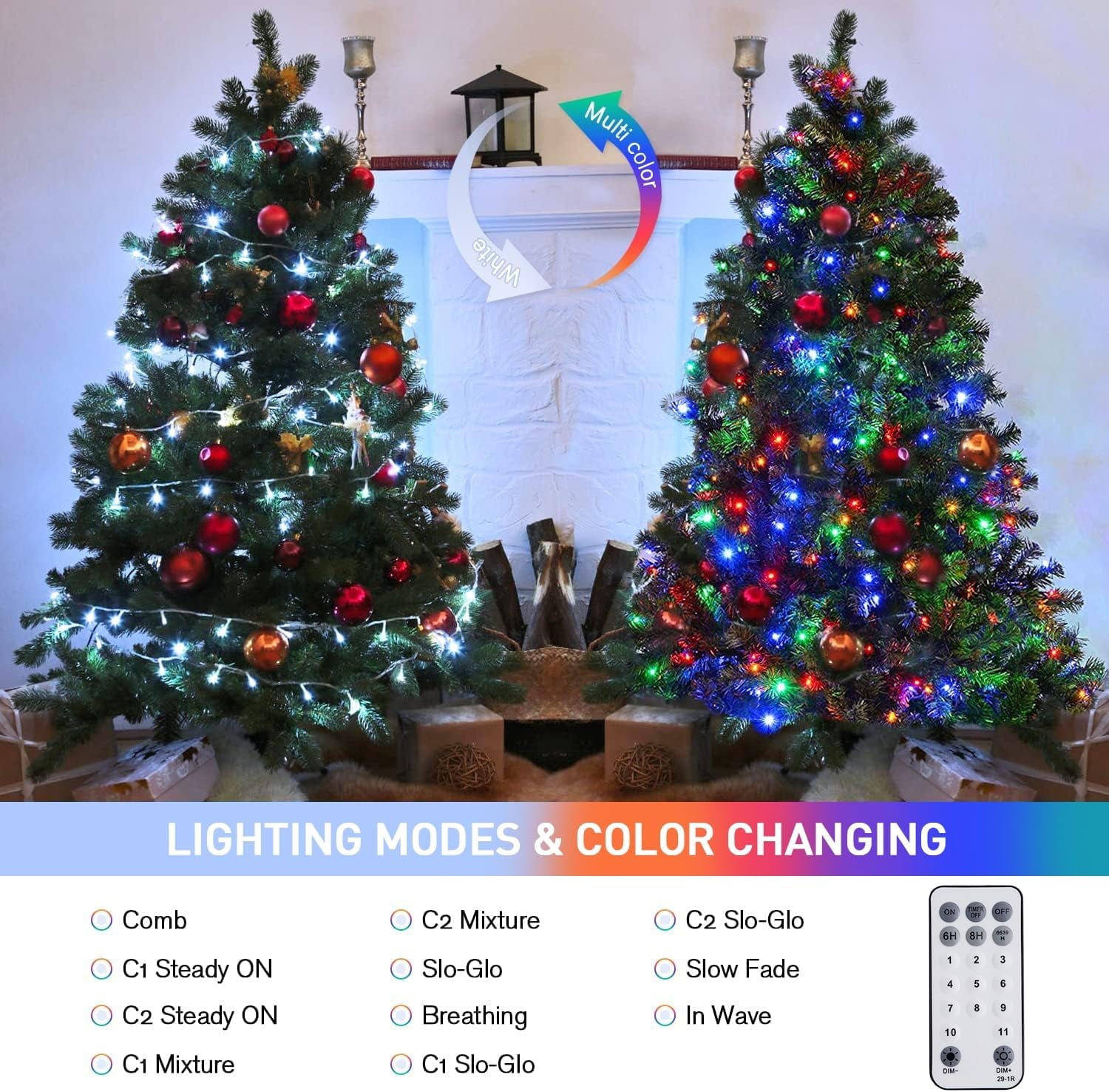 JMEXSUSS 33ft 100 LED White Christmas Lights, 8 Modes Connectable Clear Wire Twinkle Fairy String Lights Indoor, Plug-in Christmas String Lights Outdoor Waterproof for Christmas Wedding Party Tree