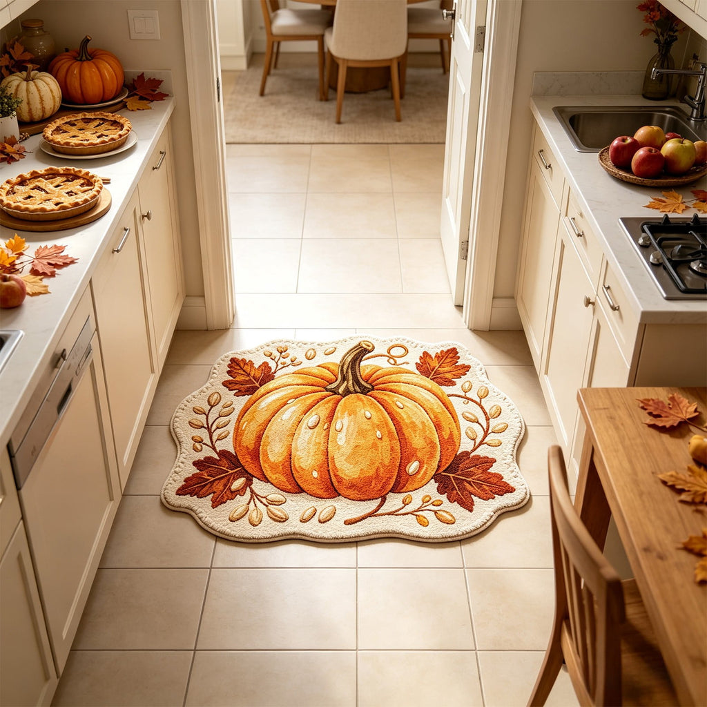 Fall Area Rug Maple Leaf Pumpkin Imitation Wool Mat 27.56x27.56in Polyester Skidproof & Soft for Living Room Bedroom Entryway Fall Doormat by MPOISVA