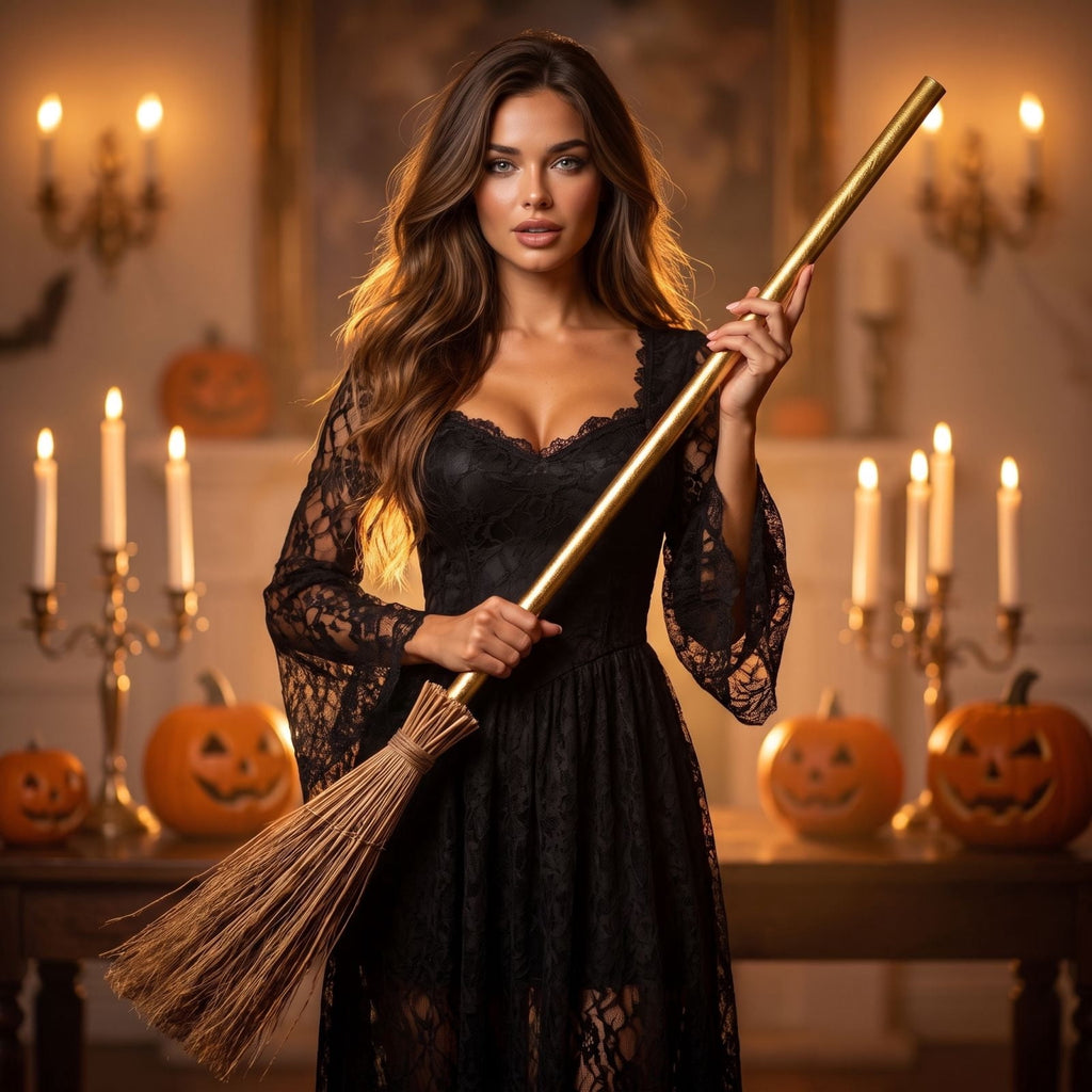Halloween Decoration Indoor, 5.5 Ft Giant Light-Up Witches Broom, Rustic Halloween Decor for Porch, Yard, Front Door