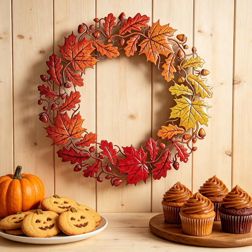 HOARBOEG Autumn Harvest Sunflower Wreath, Artificial Pumpkin Maple Leaf Fall Wreath for Front Door, 21.65 in Thanksgiving Wall Hanging Decor, Outdoor Indoor Harvest Decor