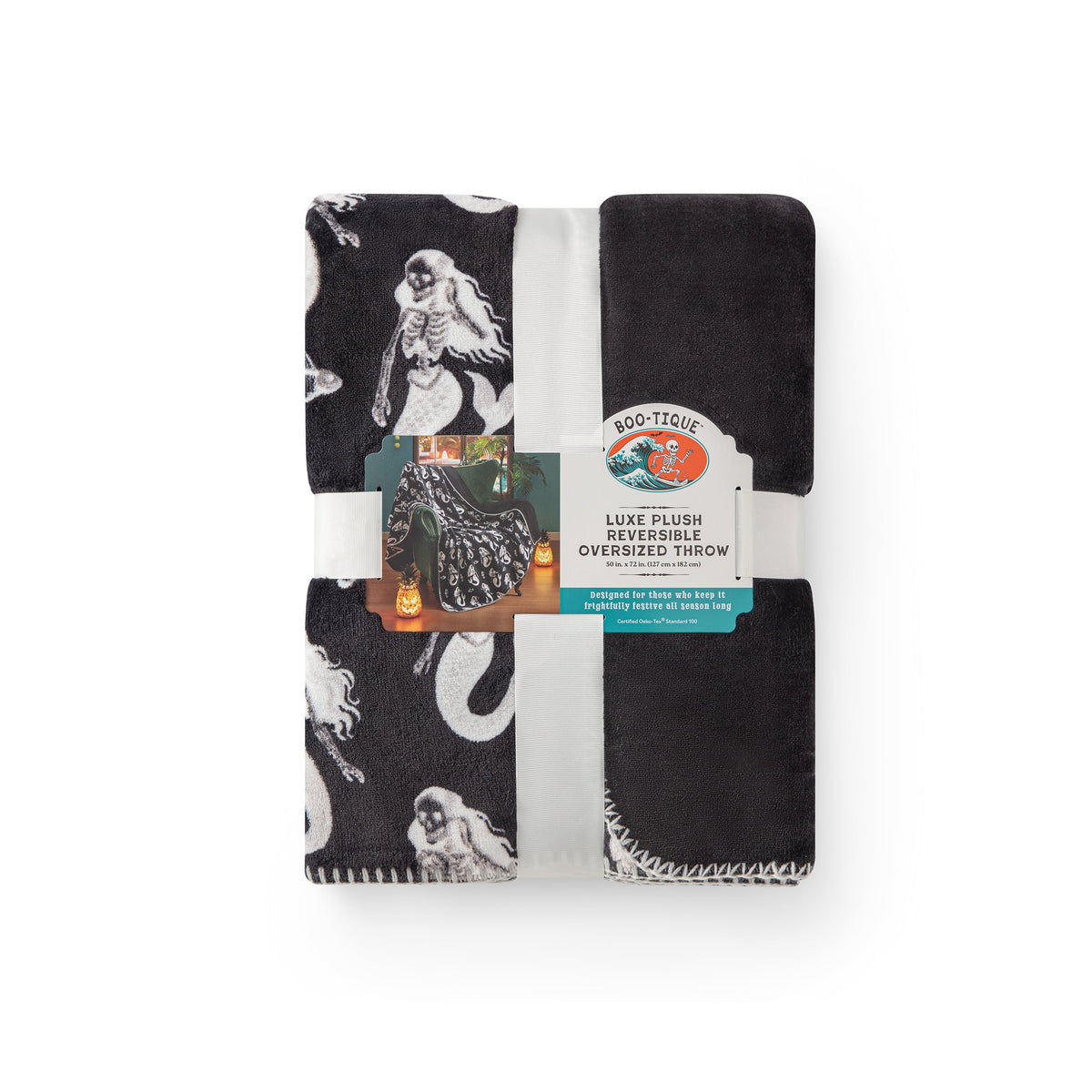 Boo-tique Soft Throw Blanket, Plush Fleece Blanket, Halloween Mermaids, Black, 50" x 72"