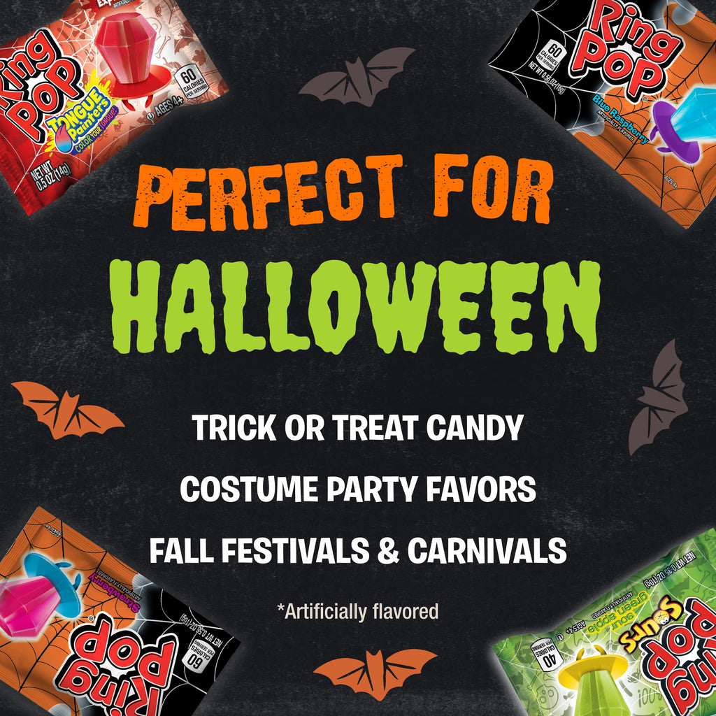 Halloween Ring Pop, Assorted Flavor Lollipops, Display Tray, 8.4 oz, 24 Count Box