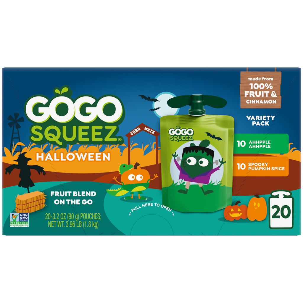 GoGo squeeZ No Sugar Added Halloween Apple Pumpkin Spice Variety Pack, 3.2 oz (20 Pack)