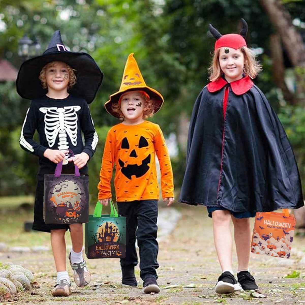 12 Packs Halloween Trick or Treat Bags, Reusable Non-Woven Gift Tote With Handles, Goodie Bags for Party Supplies, 9.06*8.66*4.33