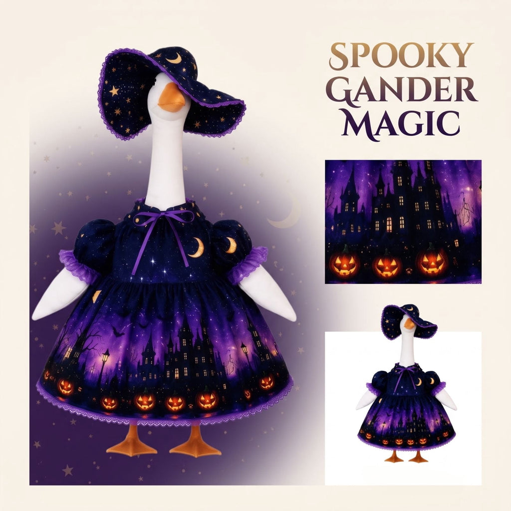 Bat Witch Hat Spiderweb Halloween Goose Clothes Fit 17/23In Cement Plastic Lawn Goose, Stylish Full Set for Outdoor Yard Patio Garden Seasonal Halloween Home Ornamental Arrangement
