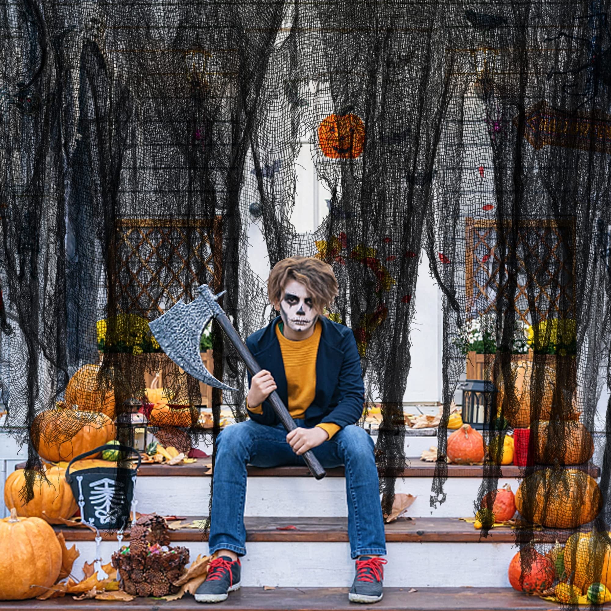 EBaokuup 500 x 39 Inch Black Halloween Creepy Cloth, Gauze Fabric Decoration for Haunted House