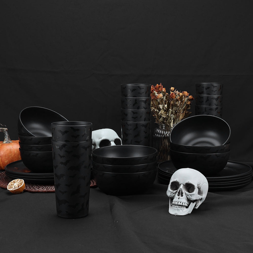 Mainstays 30-Piece Plastic Etched Pumpkin Dinnerware Set, Orange