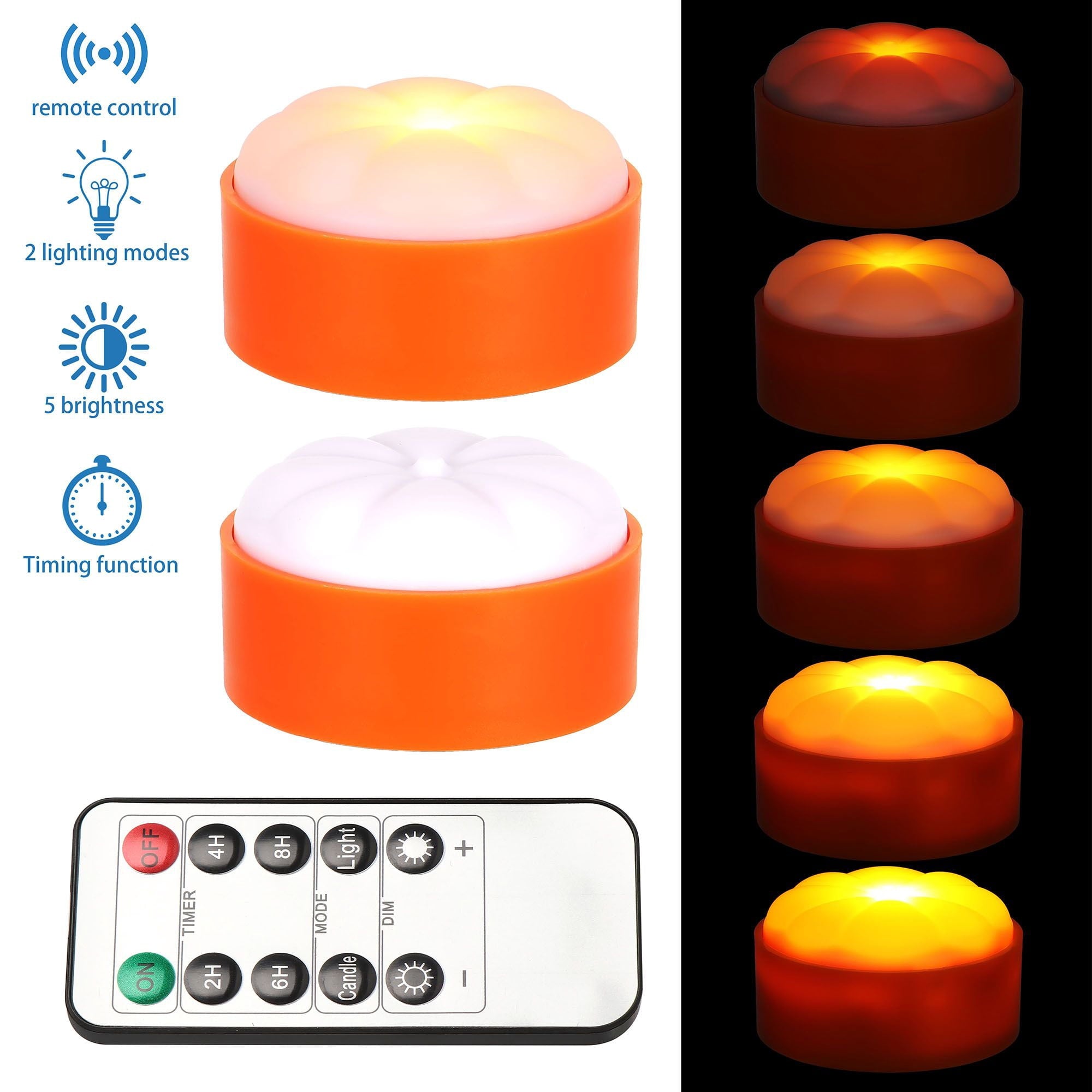 Deago Halloween LED Pumpkin Lights with Remote and Timers Battery Operated Orange Jack-O-Lantern Lights Flameless Candles for Halloween Decorations