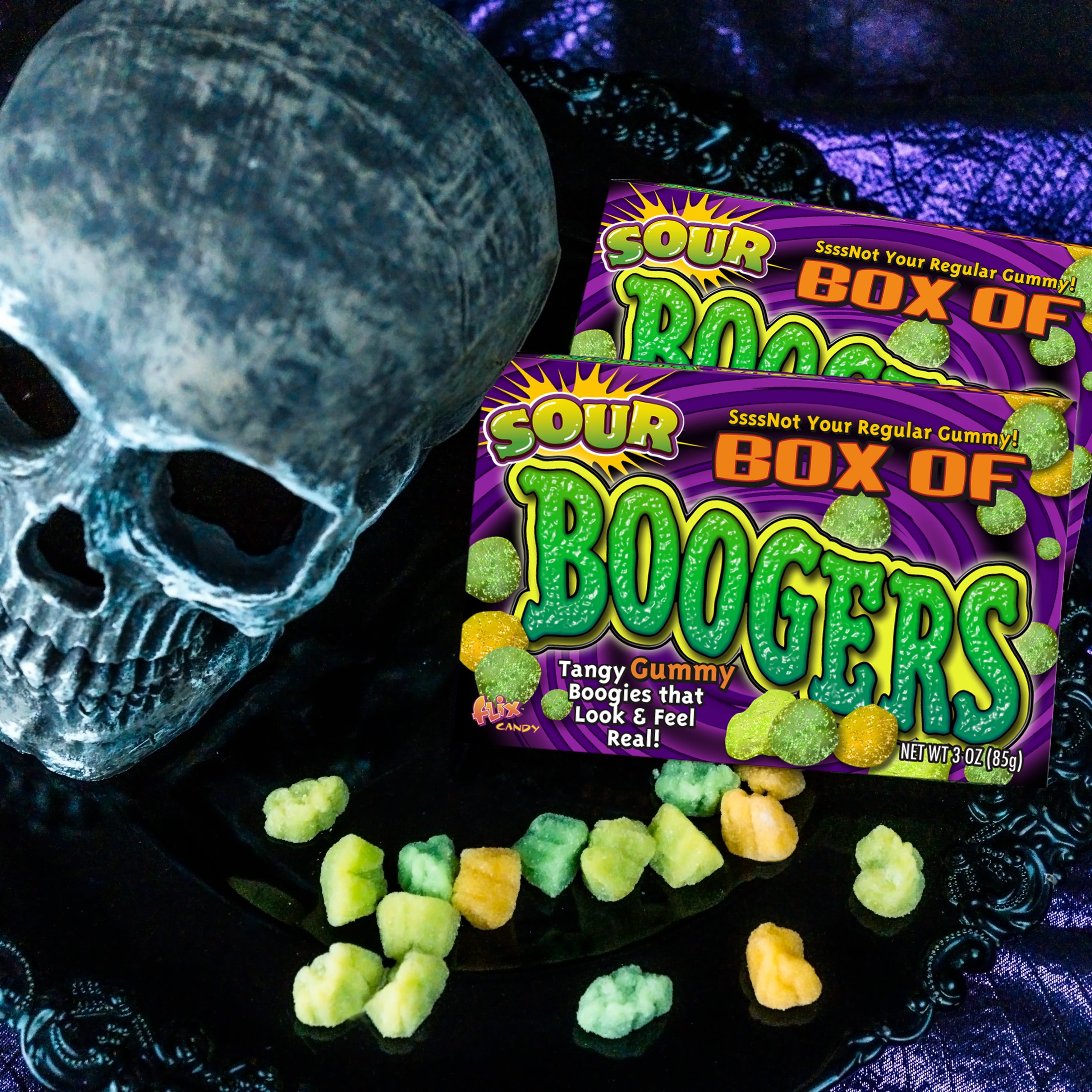 Flix Candy Halloween, Sour Boogers, Assorted Flavors Gummy, 3oz Box