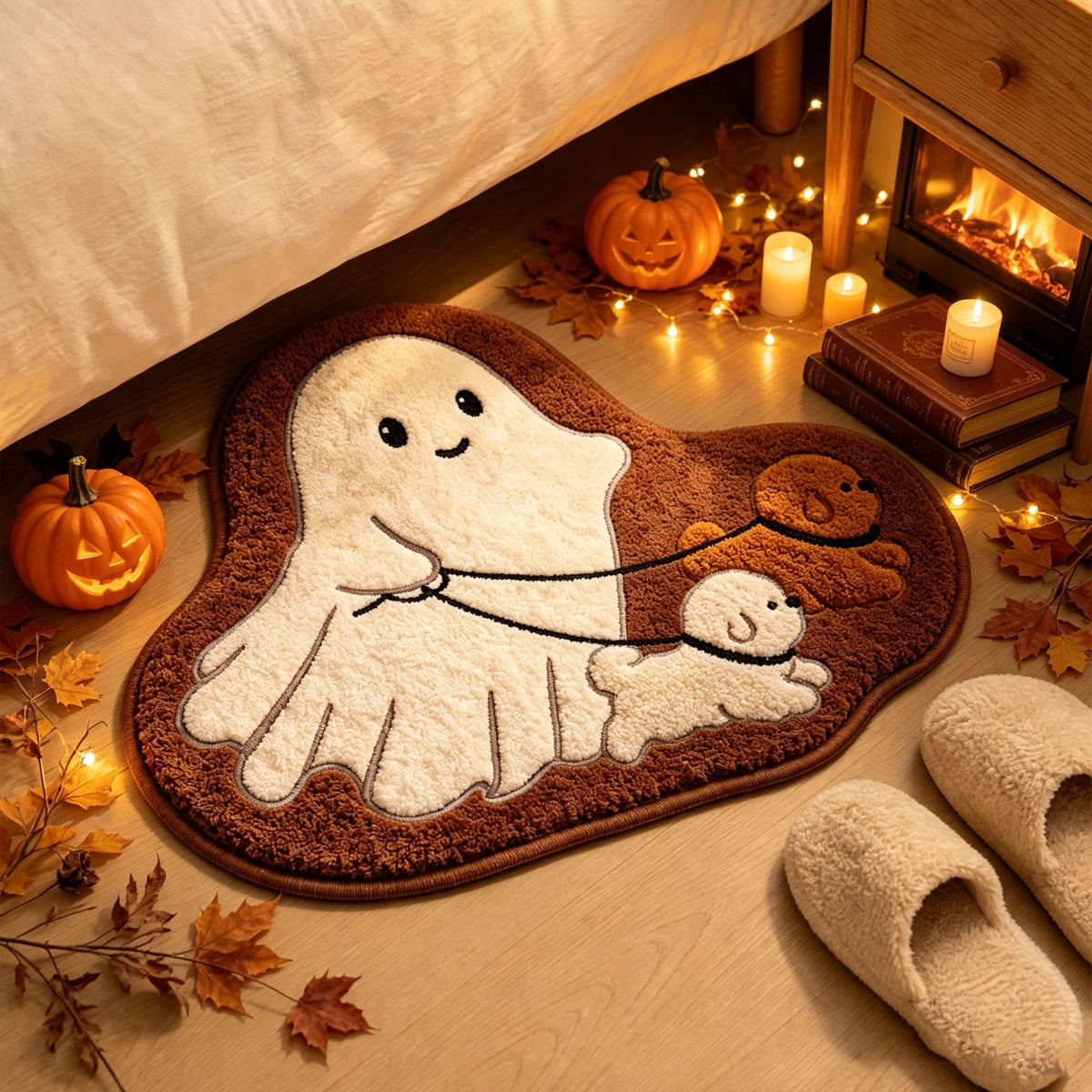 Halloween Bath Mat Ghost Multicolor Irregular Mat 27.56x17.72in Polyester Skidproof & Absorbent for Bathroom Entryway Living Room Halloween Door Mat by MPOISVA