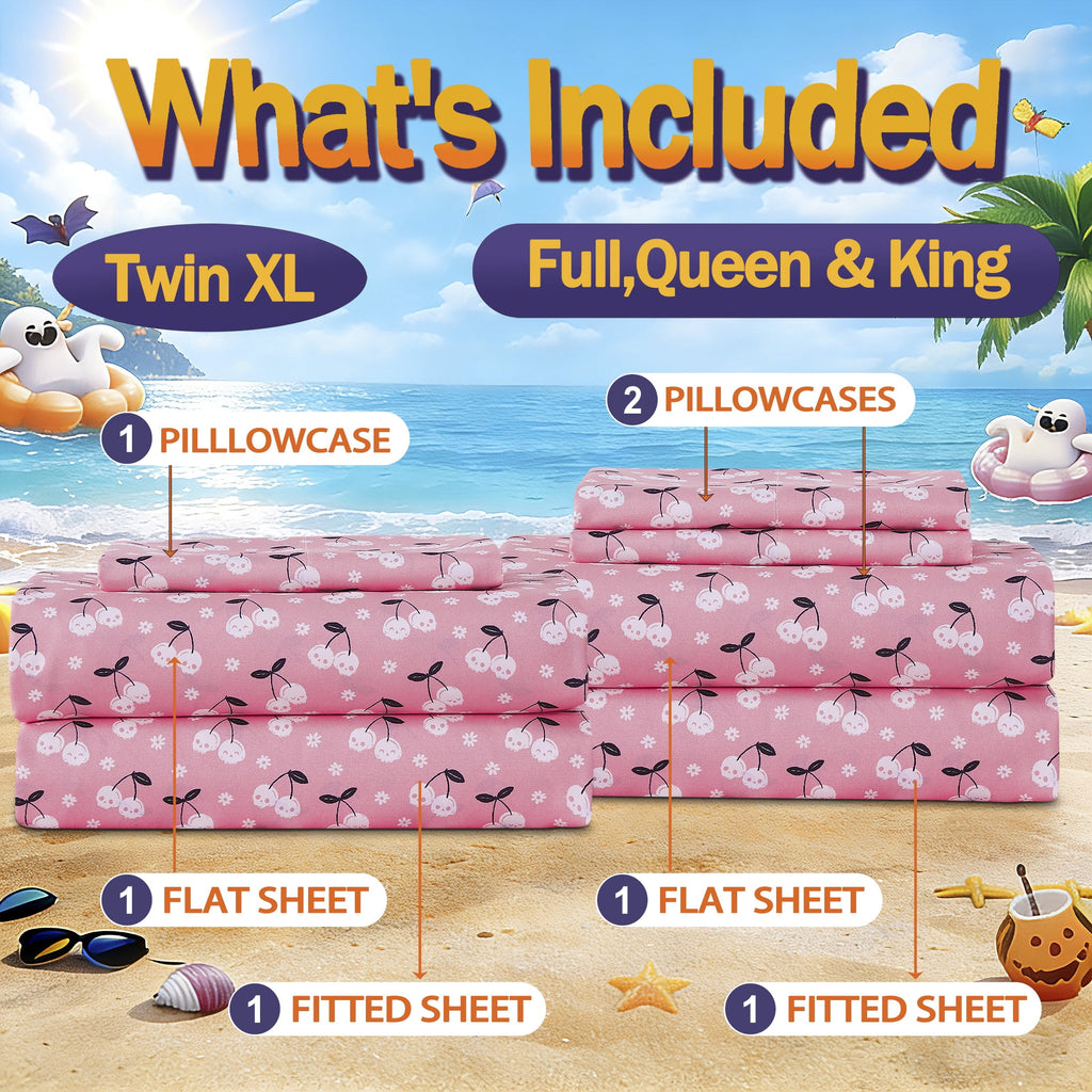 Summerween Crafted by Catherine Full 4-Piece Sheet Set, Black & White Nautical Ghosts
