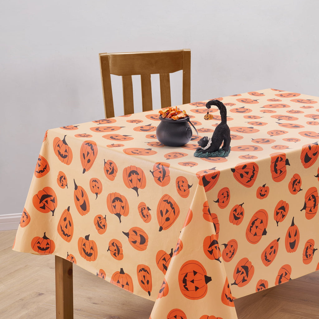 Way To Celebrate Halloween PEVA Tablecloth, Indoor & Outdoor Table 60" x 102" - Pumpkin Toss