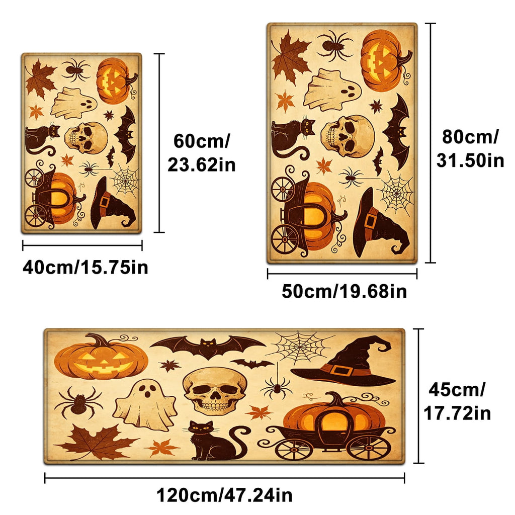 YIMEIS Halloween Neon Pumpkin Lanterns 3Pcs Flannel Mat & Kitchen Rugs Set,Soft Non-slip,16''×24'' 20''×30'' 17''×47'' Inches,for Entryway Bathroom