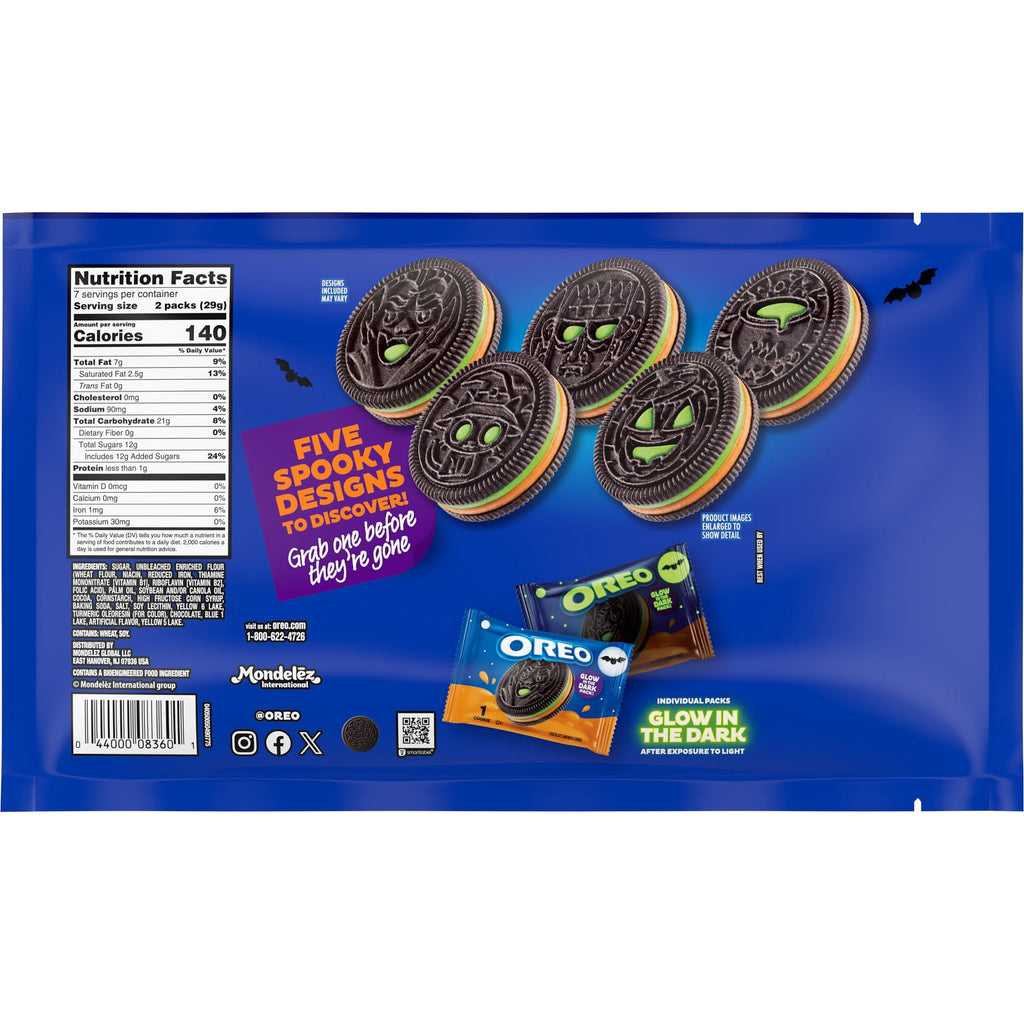 OREO Green and Orange Creme Chocolate Sandwich Cookies, Halloween Cookies, 14 Snack Packs