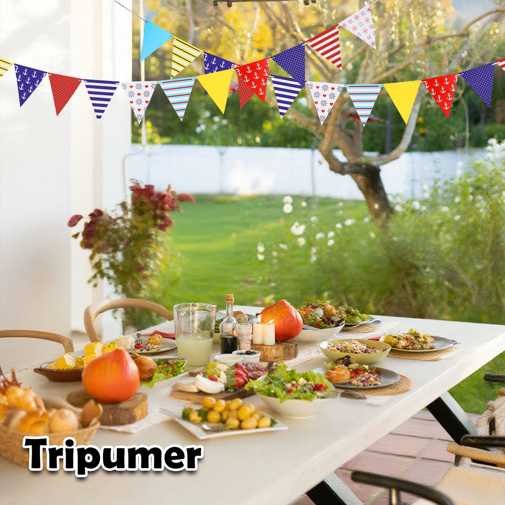 Tripumer 120 Pcs Triangle Flag Banner String for Halloween Decorations 164ft Birthday Hanging Flag for Birthday Party Mardi Gras Outdoor Event Decorations - Black+White+Orange
