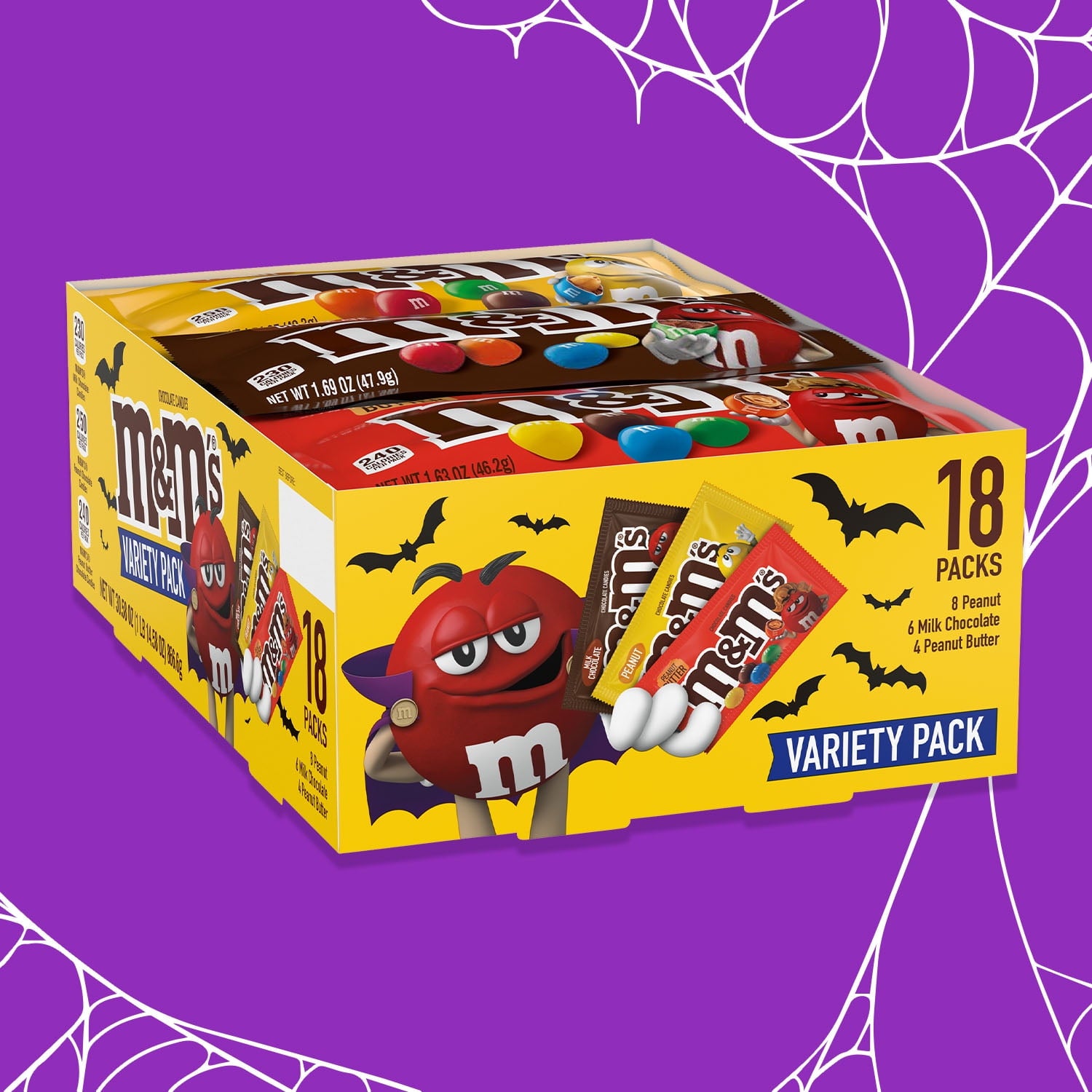 M&M's Full Size Halloween Chocolate Candy Bars, 30.58 oz, 18 Ct Box