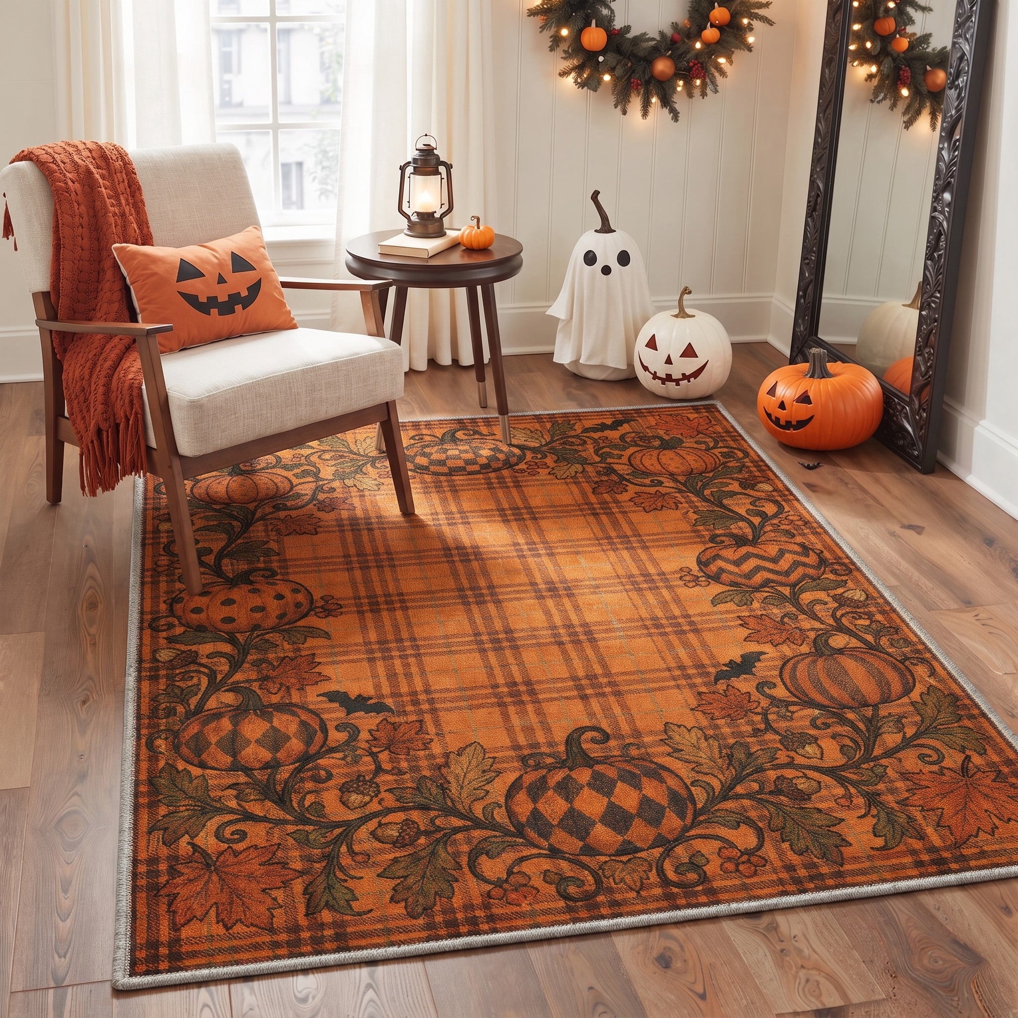 GENIMO 2'x7' Halloween Runner Rug, Washable Non Slip Soft Vintage Witch Indoor Outdoor Hallway Runner for Porch Patio Kitchen Entryway, Vintage Black
