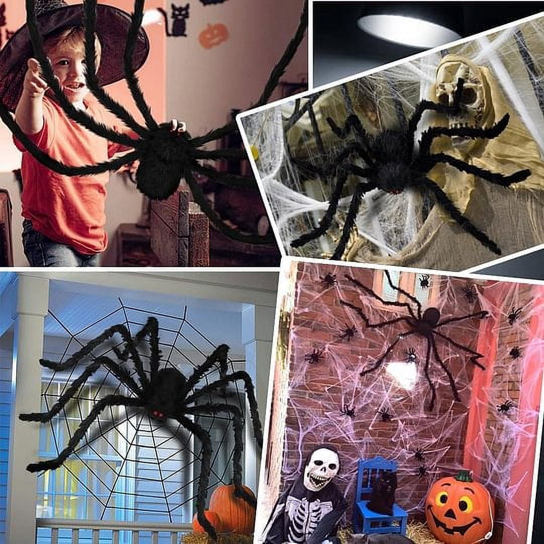 Halloween Decorations Outdoor Spider Webs: 1Pcs Giant Spiders - 200'' Triangular Web with Hook - Stretch Web and Ground Stakes for Large Halloween Decor and Haunted House Decoration
