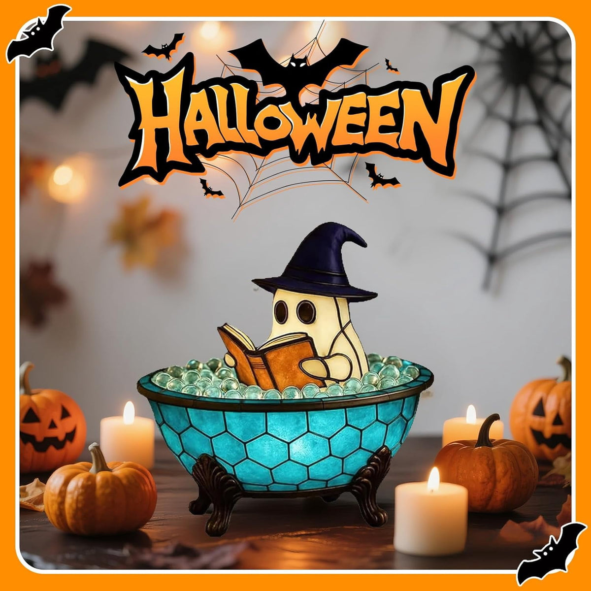 Clearance Halloween Decor-Halloween Decorations Indoor-Light up Ghost in Glass Like-Cute Ghost with Light for Home Kitchen Mantel Tabletop Party Decor and Holiday Decorations Best Halloween Gifts