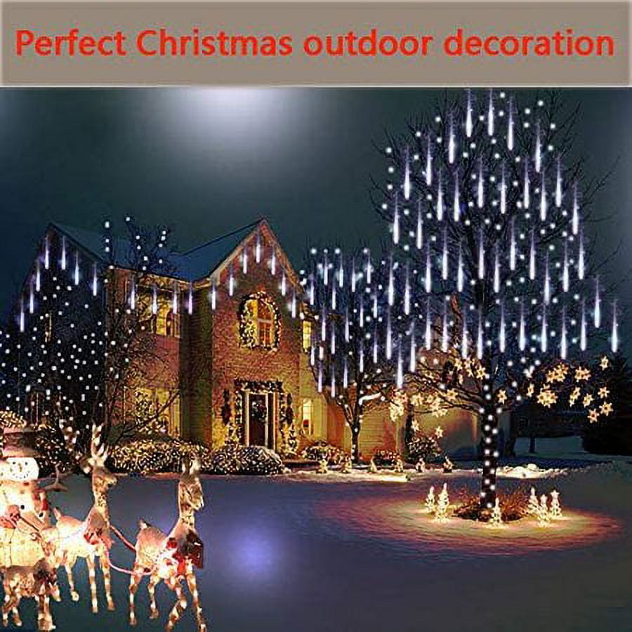 Morttic Meteor Shower Lights, Outdoor Falling Rain Lights 12 inch 8 Tube 192 LED Snow Falling Icicle Cascading Lights for Xmas Tree Halloween Decoration Wedding Party, Warm White