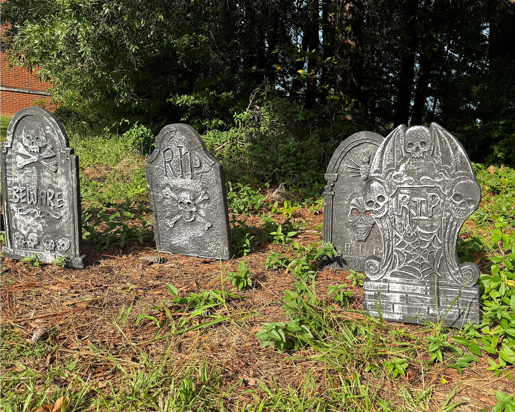 Gamexcel 3-Pack Large 17" Halloween Foam RIP Tombstones with Stakes - Graveyard Lawn Decorations for Spooky Haunted House Decor